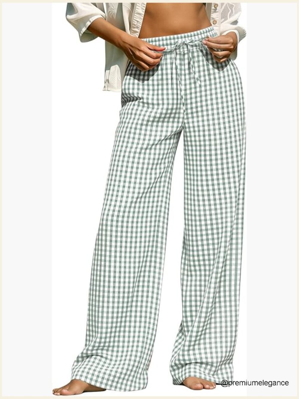 High Rise Wide Leg Palazzo Pajama Pants with Pockets Cotton Lounge Sleepwear